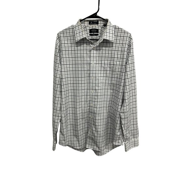 Nordstrom Mens Shop Trim Fit Wrinkle Free Shirt White Black Size 16.5 36-37 Work - Picture 1 of 11